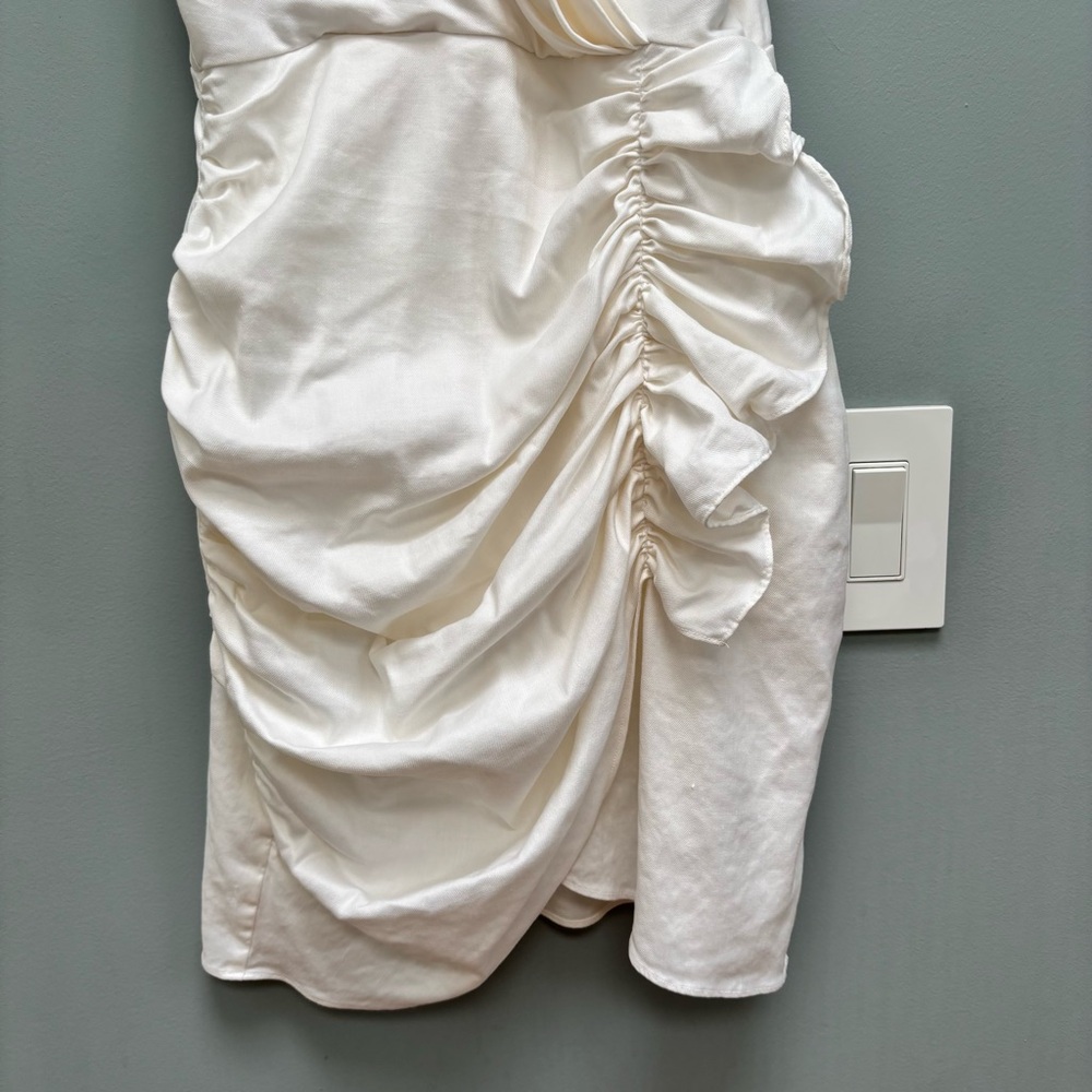 RAMY BROOK May Ruched Ruffle Side Mini Dress In White 2 - Picture 5 of 8